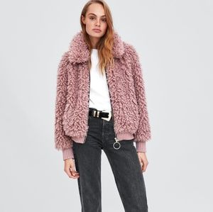 faux shearling bomber jacket zara